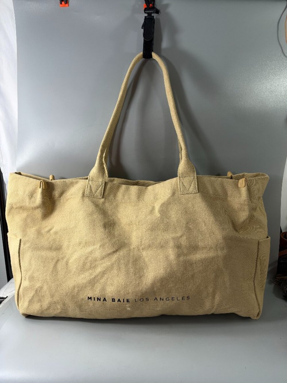 Mina Baie Los Angelas Beige Canvas Large Tote Bag